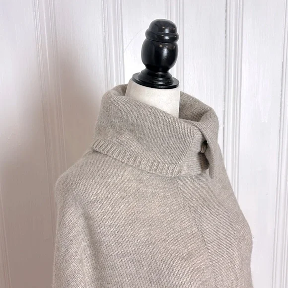 Light Beige Convertible Turtleneck Poncho Sweater/cardigan - Picture 5 of 13